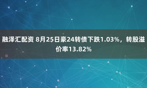 融泽汇配资 8月25日豪24转债下跌1.03%，转股溢价率13.82%